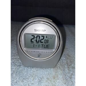 Sharp Atomic Digital Travel Alarm Clock Silver Automatic SPC364 night back light